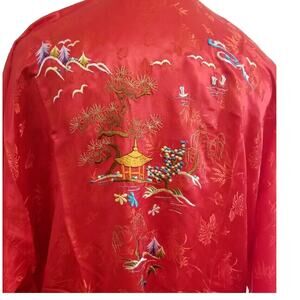 VTG Marianne von der OstenWomensRed Embroidered Kimono Sz XL Belt Robe Drsg Gown